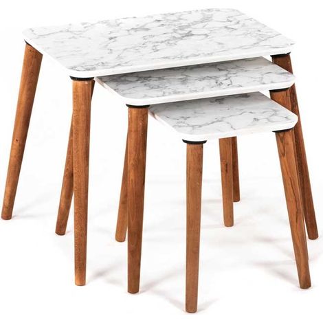 Set 3 tavolini in legno Napoli marmo chiaro rettangolari (1/2)