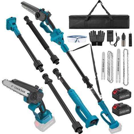 4 in 1 Cordless Pole Pruner, 6 and 8 Inch Mini Brushless Chainsaw with 2 x 4000mAh Batteries, 15ft Range, Gardening Tool for Pruning and Cutting Branches (1/5)