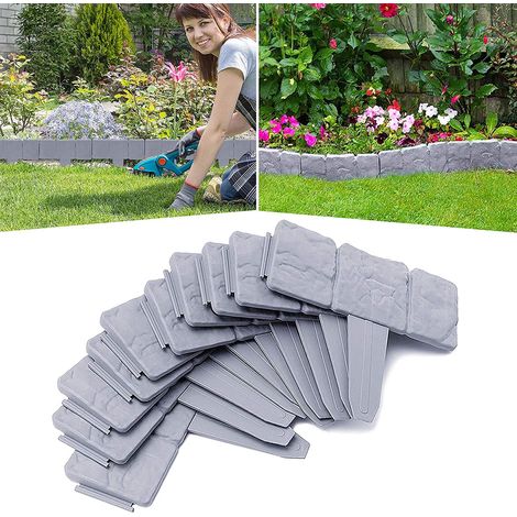 Bordure de jardin Gris effet pierre 2,5m : 25x23cm, emboîtable. Polypropylène durable, installation facile. Barrière anti-herbe. (1/5)