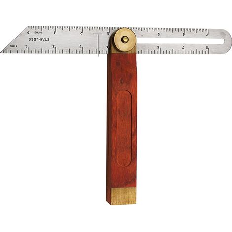 1 Règle en acier inoxydable, poignée en bois, ajustable multi-angles, double échelle cm et pouce, pour menuiserie et bâtiment (1/5)