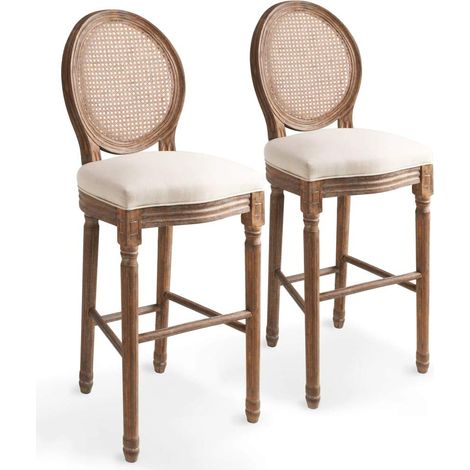 Set di due sgabelli da bar di design con seduta in rattan bianco crema 1202150