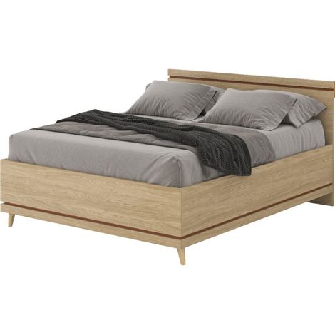 Lit NOKI – 160x200 cm Eichenholz hell und Mokka – Skandinavischer Stil ohne Lattenrost