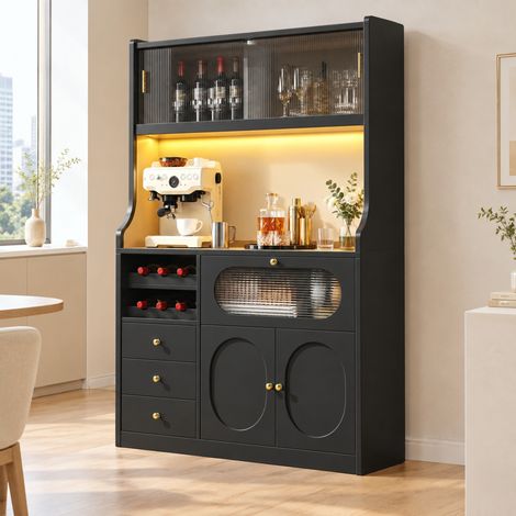 MODFU – Meuble cuisine haut 120x40x180 cm MDF/métal – LED RGB et portes coulissantes verre – Charge 100 kg – Cuisine – Noir (1/5)