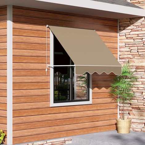 Store banne à enrouleur avec angle réglable (0-120°). 180 x 70 cm. Beige.