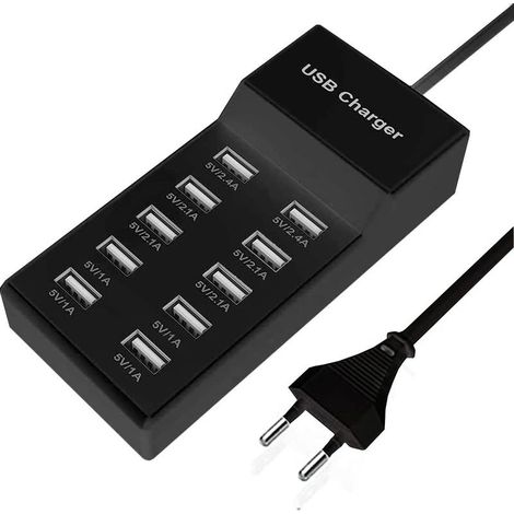 Chargeur USB Multiple, Chargeur USB 10 Ports Alimentation USB Station de Charge Multi Ports 40W Hub USB Compatible avec iPhone 12/13/14/15/Samsung S22/S23/S24/Z Flod/Z Flip/Xiaomi/Huawei/Oppo/OnePlus. (1/5)