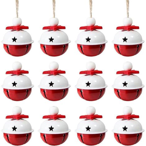 12er-Packung Christbaumglocken, rot-weiß, 4 cm hoch (1/5)