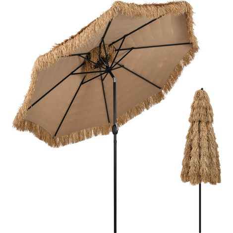 Parasol en Paillasse à 2 Niveaux 299 CM, Parasol de Plage Style Hawaïen avec Manivelle Facile, Inclinaison Réglable, Dessus Aéré, 8 Nervures (1/5)