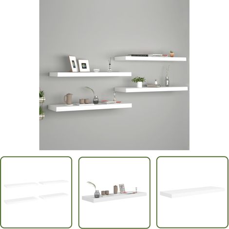 The Living Store Schweberegale 4 Stk. Weiß 80x23,5x3,8 cm MDF - Schweberegale - Wandregale - Regalset - Weißes Regal - Modernes Regal (1/5)