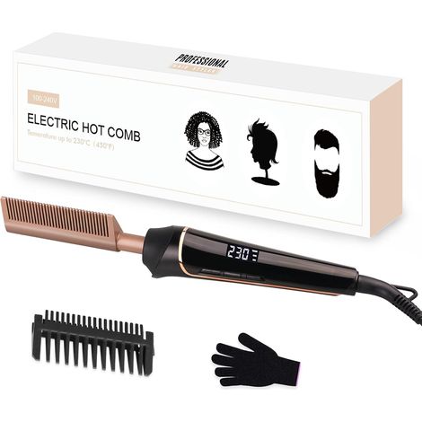Peigne Chauffant Lissant avec affichage LCD, 80 °C - 230 °C Electrique a Lisser en céramique pour Afro/Perruques - Anti-brûlure (1/5)