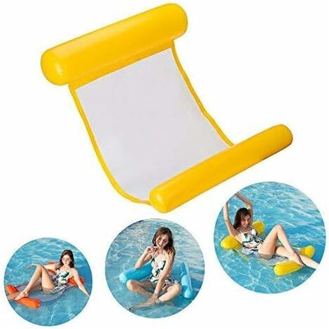MINKUROW Cama De Natación Inflable, Hamaca De Agua Ultra Cómoda Con Red, Sección De Cabeza Y Pies Inflable Hamaca De Piscina Tumbona Flotante Colchón De Aire De Agua (Amarillo) (1/5)