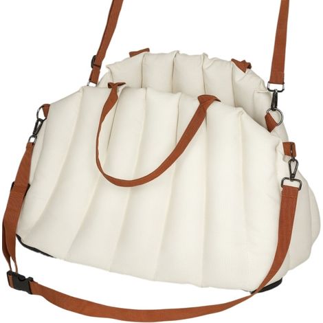 Borsa trasportino per cani fino a 5 kg, Oxford 600D, cuscino e cinghia, bianco crema (1/5)