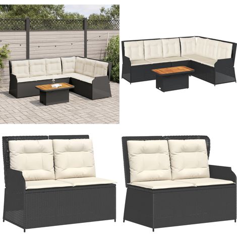 Salon de jardin 5 pcs avec coussins Noir Résine tressée - Banc de jardin - Canapé de jardin (1/5)