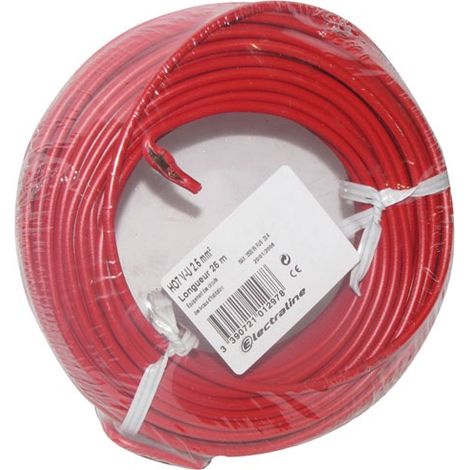 ELECTRALINE - Câble H07VU 1x2.5 25m rouge couronne