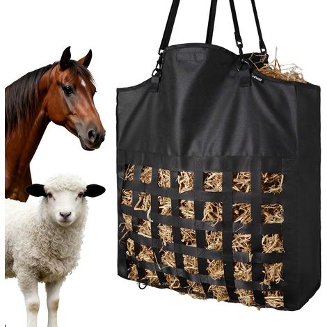 Sac à Foin Cheval 55x18,5x64 cm Sac à Foin Filet Maille 4,6x4,6 cm pour Alimentation Lente Chevaux Chèvres Alpagas, avec Sangles Nylon Renforcées et Tissu Oxford Enduit PVC Crochets Métalliques (1/5)