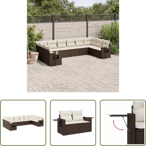 Gartensessel - 10-tlg. Garten-Sofagarnitur mit Kissen Braun Poly Rattan (1/5)