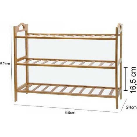 TrAdE Shop Traesio - Scarpiera Porta Scarpe 3 Ripiani Piani Legno Bamboo Bambu Scaffale Mobile 69412 -