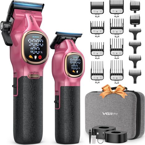 Professional Men's Hair Clipper, 9000RPM Hairdressing Kit, Wireless  Hair clipper and finishing clipper set, 14 screen guide combs, charging base, 4h autonomy, non-slip handles (1/5)