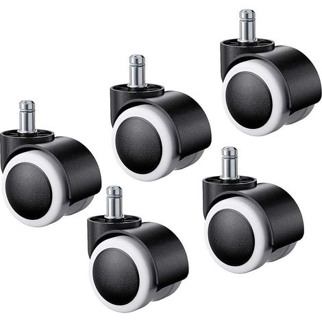 Bürostuhlrollen – 5 Stück – Standardbolzen 10 x 22 mm – Geeignet für Hartböden, Laminat, Parkett, Fliesen – Für Bürostühle (1/5)