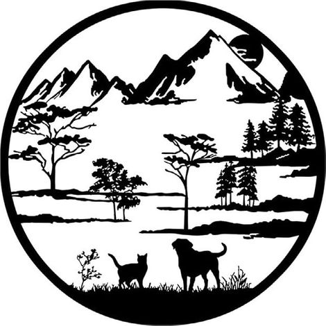 Art mural en métal montagne et forêt,Décoration murale chien et chat,Sculpture murale rustique,Décoration d'intérieur pour jardin et extérieur 40cm (1/4)