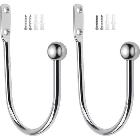 FOREHILL 2 Stück Metall-Gardinenhalter mit U-förmigem Haken, silberfarben