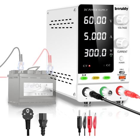 Alimentation de Laboratoire 60V 5A,Encodeur et Affichage LED à 4 Chiffres Alimentation Stabilisée Réglable pour Chargement de Batterie 1V48V avec Interrupteur de Sortie Détection de Charge (1/5)