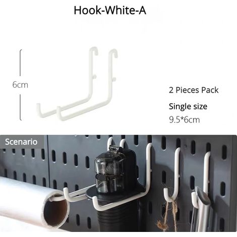 (Crochet A) Nouveaux accessoires pour panneau perforé, étagère suspendue, crochets de rangement, organisateur mural sans perçage, organisation pour loisirs créatifs, garage, cuisine, etc. (1/5)