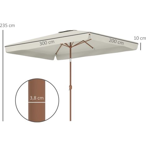 Parasol de jardin rectangulaire 200x300cm crème, inclinable 6 baleines aluminium manivelle (1/5)