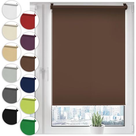 Store Enrouleur Occultant - 1 Pièce - Polyester Brun - Fixation Sans Perçage - Pour Fenêtres et Portes - 50x100 cm (1/5)