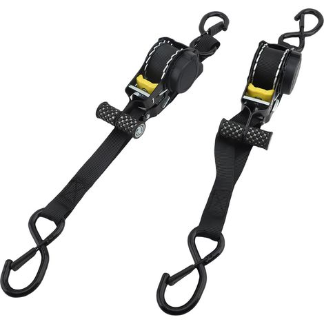 2 sangles arrimage automatiques 10ft x 1in – Résistance rupture 1500lbs auto-rétractables cliquet camions remorque pickup yachts (1/4)