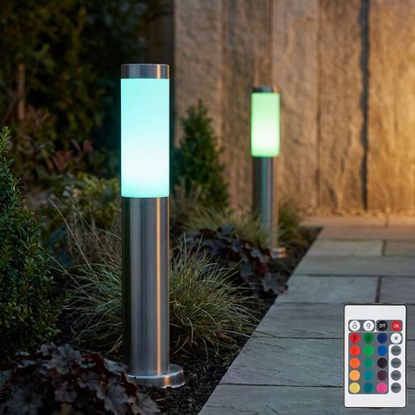 Lampada da esterno argento piedistallo luce giardino piantana luce vialetto lampada terrazza acciaio inox, telecomando dimmerabile, LED RGB 8.5W 806Lm, DxH 7.6x45 cm, set di 2 (1/5)