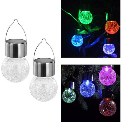 Lumière Solaire à Suspension - Lanterne Boule Extérieure - [Boule Lumineuse Solaire] - Matériau PP + Acier Inoxydable + Verre - Coloré LED - Charge 6-8h - Weatherproof - 1 Pcs/2 Pcs