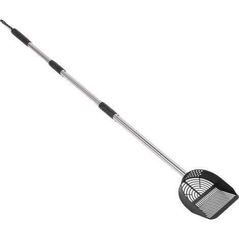 Pelle à litière pour chat demi-ronde en acier inoxydable avec manche long amovible, idéale pour les bacs à litière de plage. (1/5)