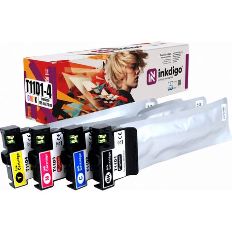 Tinta Inkdigo T11D1-T11D4 compatible con Epson WorkForce Pro WF-C5390DN con certificación TÜV. (1/5)