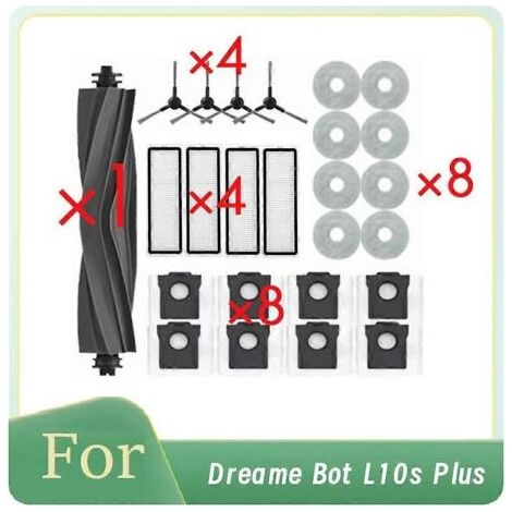 Lot de 25 pièces pour aspirateur robot Dreame Bot L10s Plus : brosse principale, filtre, sac à poussière et accessoires de rechange longue durée (1/5)