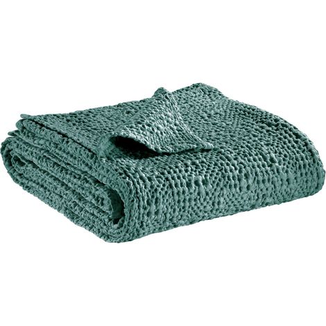 VIVARAISE - Jeté de lit Tana en coton 100% - Vert de gris - 260 x 260 cm (1/4)