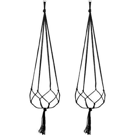 Support Plante Suspendu - Cordon Coton Tressé 4 Jambes - Pour Intérieur Bureau Jardin Balcon - Longueur Réglable 90-122 cm - 2 Pièces (1/5)