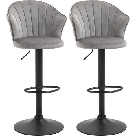 Chaise de Cuisine 51x57x93 lot de 2 pivotante chaise dossier réglable en hauteur velours gris sans accoudoirs (1/5)