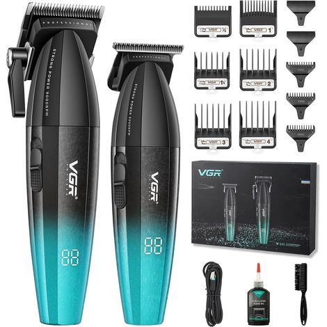 Professional Hair Clipper For Men With LED Display Cordless Trimmer And Trimmer Set, Zero Gap T-Blade Cutting Kit, DLC Ceramic Blade, Gift Kit (1/5)