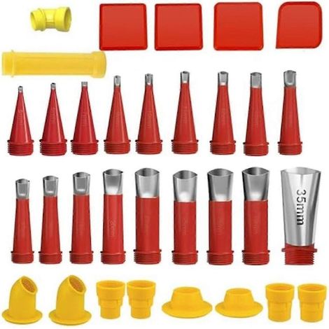 Kit de finition pour calfeutrage 32 pièces, comprenant 18 embouts de buse, 10 bases de connexion et un kit d'outils pour calfeutrage (1/5)