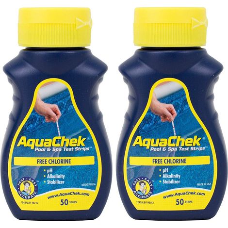 Lot de 50 bandelettes testeur de chlore pour piscine – Résultats en 15 secondes – Teste chlore libre, pH, alcalinité, stabilisant – Aquachek