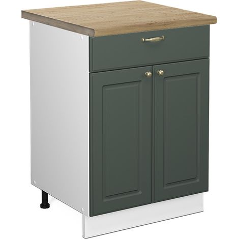 Mueble bajo de cocina Fame-Line, Verde dorado Casa de campo, 60 cm con cajón, ET Roble, Vicco (1/5)
