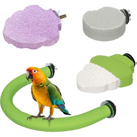 Lot de 4 pierres à aiguiser antidérapantes pour oiseaux, perchoirs en pierre minérale, lavables, pierre calcaire pour oiseaux, becs à mâcher naturels pour perroquets, perruches (1/5)