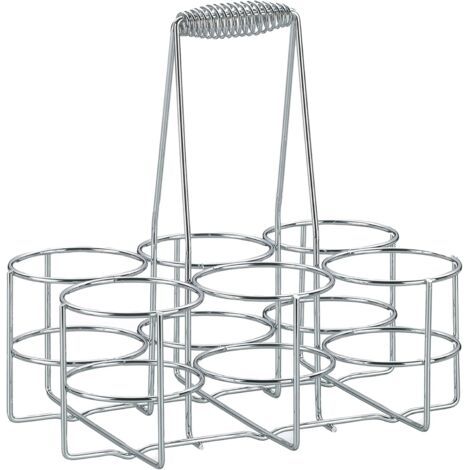 1 ensemble, panier à bouteilles en métal chromé 22,5 x 15 x 27 cm, diamètre intérieur de l'anneau 6,8 x hauteur 9 cm, peut contenir 6 bouteilles de bière