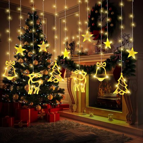 DOLASO 4,5 m Stern-Vorhang-Lichter, Weihnachtsstern-Vorhang-Lichter, LED-Vorhang-Lichter, leuchtende dekorative Lampe, Licht, Weihnachtsgirlande, LED-Stern, Mond für Weihnachtsdekoration, Party, Zuhau (1/5)
