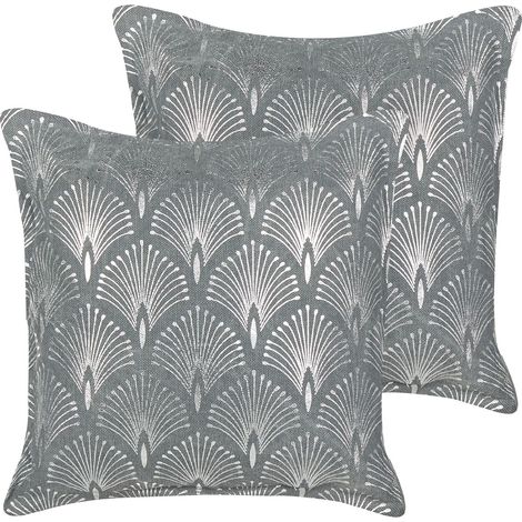 Set di 2 cuscini moderni in cotone grigio con motivo geometrico fatti a mano e sfoderabili 45 x 45 cm Hoya