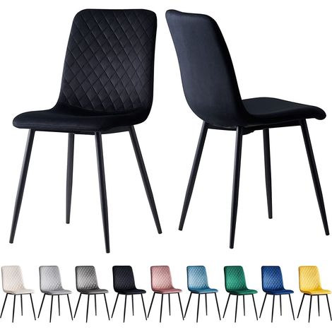 Esszimmerstühle LEXI im 2er Set, mit Samtbezug & Metallbeinen, Designerstuhl, Schwarz