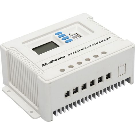 Alcapower Regolatore di Carica Solare PWM 30A 12V 24V Riconoscimento Automatico Tensione e Doppia Uscita USB Integrata per Impianti Fotovoltaici