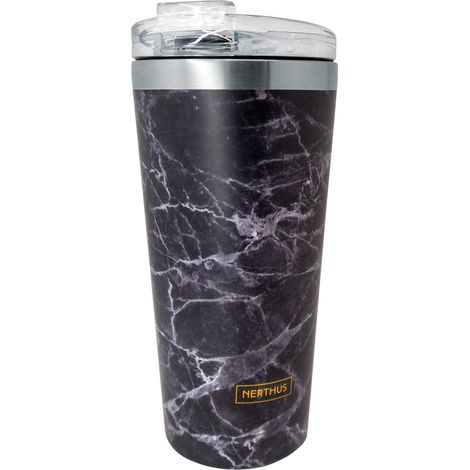Tasse Double paroi 500 ML, Isotherme, sans Danger pour Les Aliments, Passe au Lave-Vaisselle, Verres à café de Voyage sans BPA, Acier Inoxydable, marbre Noir, 8,5 x 19 cm (1/5)