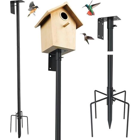 Vogelfutterhaus-Sitzstangen-Set, verstellbar, 193 cm, Universalhalterung mit 5 Zinken, für Garten, Terrasse, Hof, schwarz (1/5)