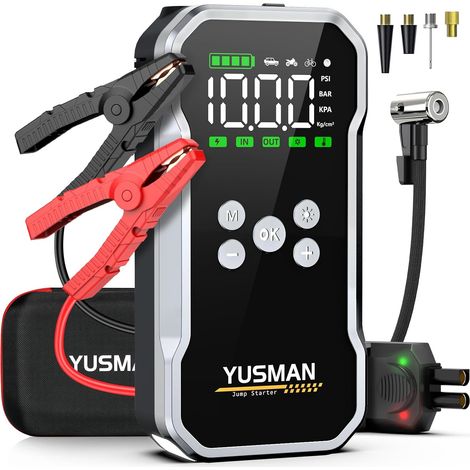 Booster Batterie Voiture 8000A avec Compresseur 160 PSI - Démarreur Portable 12V pour 10L Essence / 8L Diesel - Pinces Sécurité Intelligentes, LED, Fonction Power Bank (1/5)